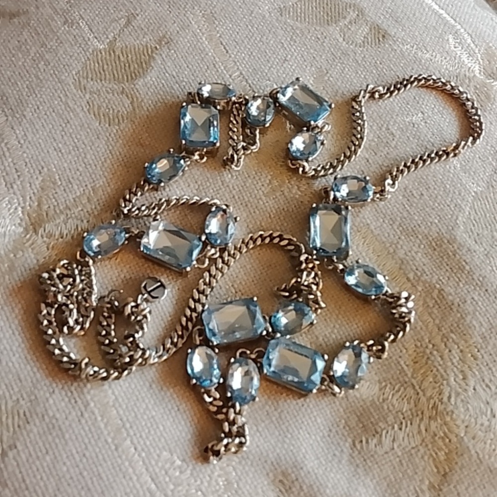 Trifari Vintage Blue Crystal Necklace 22 1/2 Inches